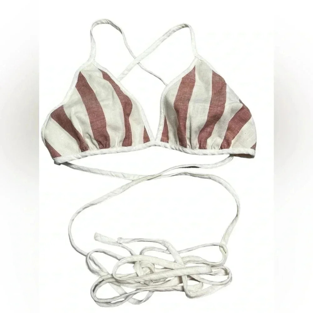 Free People Striped Triangle Wrap Around Crop Top Bralette in Brown Size Medium